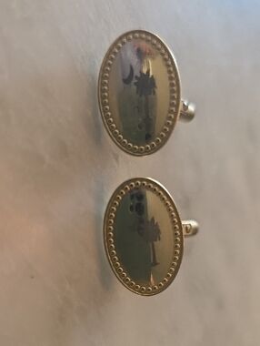 Oval Gold Tone Cufflinks - Beaded Edge, South Carolina Flag